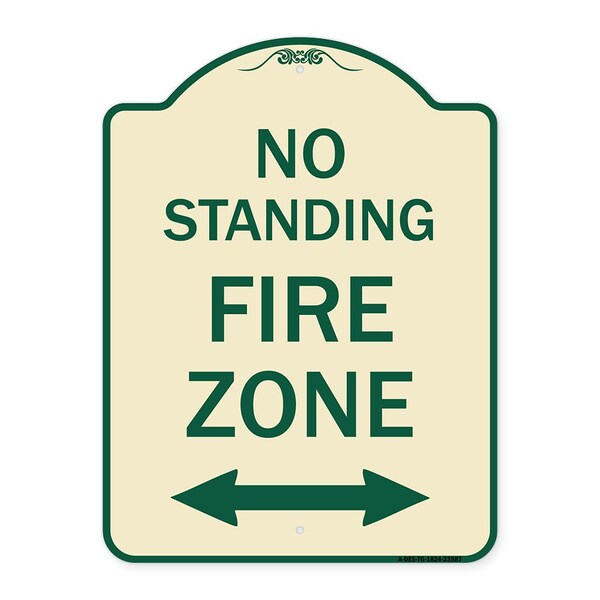 No Standing Fire Zone W/ Bidirectional Arrow Heavy-Gauge Aluminum Sign, 24" x 18", TG-1824-23587